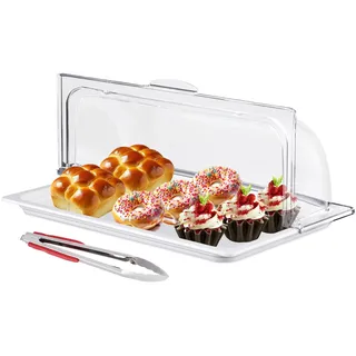 BAOSHISHAN Buffet-Vitrine Brotkasten Serviertablett 42 × 28 × 20 cm für Lebensmittel Transparente Rolltop-Präsenter mit Rolltop-Haube für Brot, Obst, Kuchen