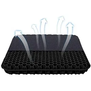 HSSGGV Gel-Sitzkissen mit Waben-Design, Rutschfester Bezug, Atmungsaktiv, für Auto, Bürostuhl und Rollstuhl (schwarz, 43 * 38 * 4)