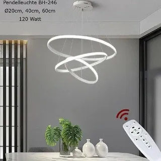 BH-246 Eurotondisplay LED Pendelleuchte 3 Ringe 20*40*60cm mit Fernbedienung Lichtfarbe stufenlos einstellbar Dimmbar 120 Watt Hängelampe Leuchte - Weiß