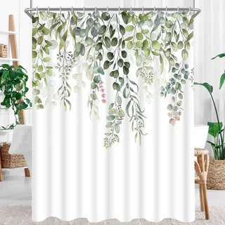 Lerores Duschvorhang 240x200 cm,Grün Blätter Antischimmel Textil,Wasserabweisend,Waschbar Polyester Stoff Badevorhänge mit 16 Ösen und Duschvorhangringe für Badezimmer,Badewanne