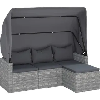 vidaXL 3-Sitzer-Gartensofa mit Dach und Fußhocker Grau Poly Rattan - Grau