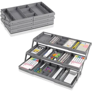 Schubladen Organizer, 3 Tier Ausziehbare Schublade Organizer Faltbar Schubladenorganisator für Schreibtisch Schminktisch Büro Küche, Kosmetik Schmuck Büro Zubehör Werkzeug Aufbewahrung (Einreihig)