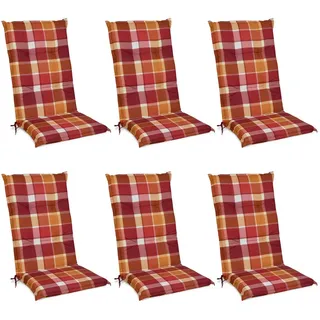Beautissu Hochlehner Auflage 120 x 50 x 6 cm rot kariert 6-tlg.