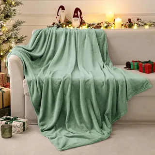 MIULEE Weihnachten Kuscheldecke Flauschig Decke Fleecedecke Wohndecken Couchdecke Flauschig Überwurf Mikrofaser Tagesdecke Sofadecke Blanket Für Bett Sofa Schlafzimmer Büro 130x150 cm Matcha Grün