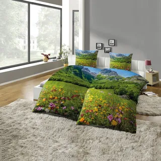 Kinzler Partnerbettwäsche »Partnerbettwäsche 4-teilig "Berge"« 4 Stk., tlg. Pflegeleicht bunt