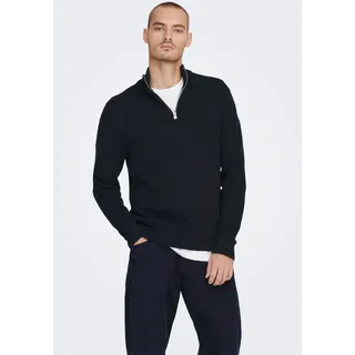 Strickpullover ONLY & SONS "OS Knit", Herren, Gr. M, blau (schwarz navy), Strick, Obermaterial: 88% Baumwolle, 12% Nylon, unifarben, normal normal, hoch geschlossener Ausschnitt, gerader Abschluss, Pullover Strickpullover