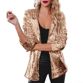 SPORTARC Nightclub Pailletten Blazer Damen Schimmer Glitzer Jacke Mantel Outerwear (XXXL Gold)