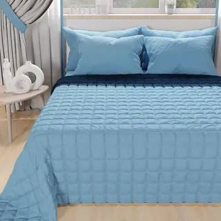 PETTI Artigiani Italiani - Steppdecke für Doppelbett, Maxi-Tagesdecke, zweiseitige Steppdecke, Frühlingsdecke, Hellblau, Nachtblau, 100% Made in Italy