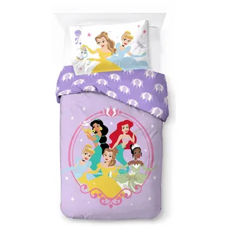 Disney Prinzessin Heart of Gold 100% Baumwolle Kinderbettwäsche-Set 135x200 cm Einzelbettgröße - Bettbezug + Kissenbezug 50x70 cm