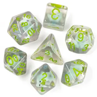 cusdie Polyedrisches Würfel-Set, 7 Stück, gefüllt mit Tieren, für Rollenspiele, Dungeons and Dragons, D&D-Würfel (Dinosaurier)