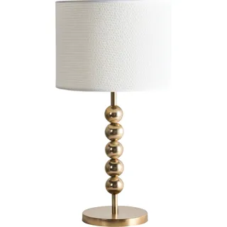 BELIANI Tischlampe Messing Metall mit Stoffschirm Trommelform 58 cm Hoch Modern Langes Kabel mit Schalter Schlaf- u. Wohnzimmer Beleuchtung - Gold, Weiß