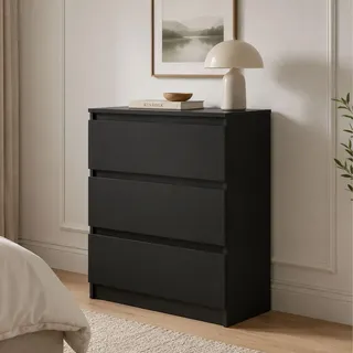 Home Collective Kommode Sideboard mit 3 Schubladen | Schubladenkommode Kommodenschrank Anrichte Schrank 70x40x77cm | Schlafzimmer Jugendzimmer Flur Möbel | modernes griffloses Design | Schwarz - Schwarz