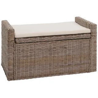 Mendler Aufbewahrungstruhe M92, Truhe Sitzbank Garderobenbank, Kissen Kubu Rattan 88cm ~ grau-braun