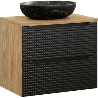 Waschtisch 70 cm in Eiche mit schwarz, LONDON-56-BLACK, mit Waschbecken - Schwarz