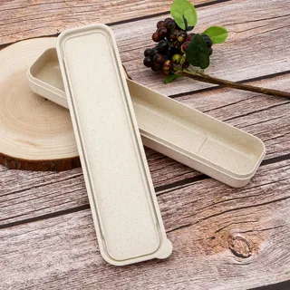 OriGlam Wiederverwendbare Besteckbox aus Weizenstroh, Reise-Besteckbox, tragbares Geschirr, Besteckbox für Picknick, Camping, Beige, 1 Stück