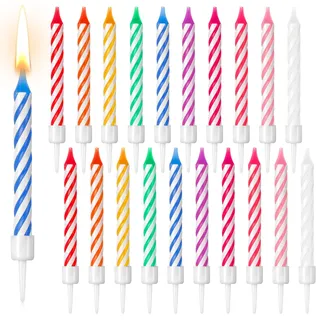Sinmoe 20 Stück Geburtstagskerzen Regenbogen Geburtstag Kerzen | Bunte Geburtstag Kuchen Kerzen mit Haltern Dünn Kuchen Tortendeko Geburtstagsdeko