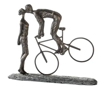 Casablanca modernes Design Casablanca Skulptur Kiss me, Deko Figur Bronze, Kunstharz Statue Wohnzimmer, Büro Dekoration H. 30 cm x B. 36 cm - Paarfigur Couple Liebe, Hochzeit, Bike, Radfahrer, Fahrradfahrer