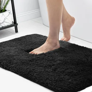 Deconovo rutschfeste Badematte waschbar Badematten Badezimmer Badteppich Hochflor Badvorleger rutschfest Duschvorleger für Dusche Badewanne und Toilette, 50x80 cm, Schwarz, 1 Stück