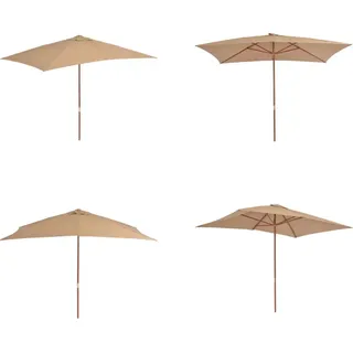 vidaXL Sonnenschirm mit Holz Mast 200×300 cm Taupe - Sonnenschirm - Sonnenschirme - Sonnen Schirm - Sonnen Schirme - Taupe