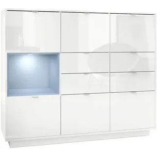 Vladon Highboard Metro Einsatz in Denim matt , Holzwerkstoff , 153x123x38 cm , Kleinmöbel, Kommoden, Highboards