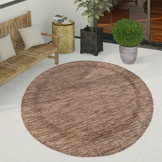 Outdoor Teppich Flachgewebe in Sisal-Optik mit Bordüre UV-beständig robust Grösse 120 cm Rund - Braun