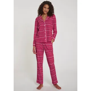 Pyjama LASCANA, Damen, Gr. 32/34, rot (rot gemustert), Single Jersey, Obermaterial: 100% Baumwolle, gemustert, Basic, loose fit lang, V-Ausschnitt, eingesetzt Manschette, Homewear-Sets Pyjama, mit Alloverprint