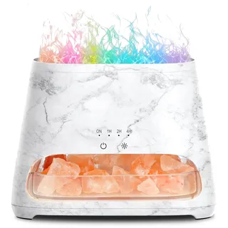 SALKING Aroma Diffuser mit Salt Range Pakistan Leuchte, 7 Farben LED Flammeneffekt Diffusor für ätherische Öle, Ultraschall Aromatherapie Luftbefeuchter, Automatisch Abschalten,150ml(RGB Marmor)