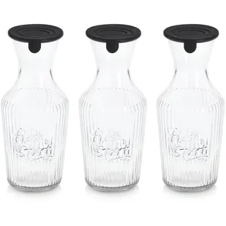 Karaffe ZELLER PRESENT "Glaskaraffe mit Silikondeckel", transparent, schwarz, B:11cm H:25,5cm T:11cm, Glas, Silikon, Karaffen, Karaffe, Rillenmuster, 1,2l