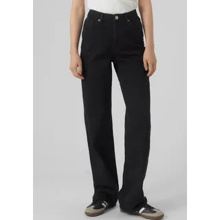 Vero Moda Straight Wide Jeans Raw High Waist Denim Hose Weites Bein aus Baumwolle VMTESSA, Farben:Schwarz,Größe Damen:W27 L32,Z - Länge L30/32/34/36/38:L32