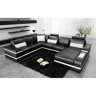Ecksofa Ledersofa mit USB Big XXL U Form Wohnlandschaft Sofa Couch Garnitur LED