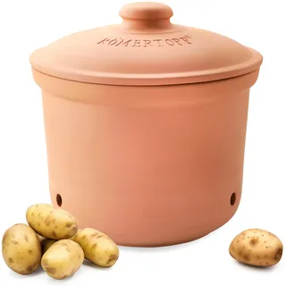 ROMERTOPF Römertopf Kartoffeltopf MAXI PLUS aus Naturton, Terrakotta, Ø 26 cm, 5,5 L Vorratstopf für ca. 3 kg Kartoffeln & Gemüse, belüftet mit 3 Lüftungslöchern, Unterteil glasiert, spülmaschinengeeignet
