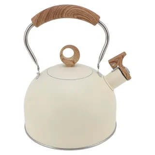 2,5 Liter pfeifender Teekessel, Edelstahl-Teekanne mit Griff für Elektroherd, Gas, Beige