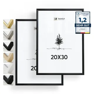 Heimlich® - Bilderrahmen - 20x30 cm, Aluminium-Metall, Schwarz, 2er-Pack - Kleiner Rahmen für Urkunden und Zertifikate mit Folienabdeckung - Zur Wandmontage oder Tischmontage
