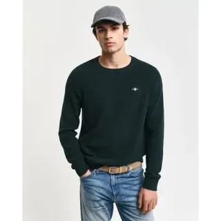 Gant für Herren. 8050211 Pullover mit geripptem Rundhalsausschnitt aus Wolle und Baumwolle grün (XL), Lässig