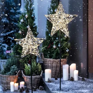 2 LED Stern "Goldstar" aus Metall, gold, 200 / 400 LED, Timer, Outdoor Gartendeko für Draußen, Weihnachtsdeko, Winterdeko - Gold