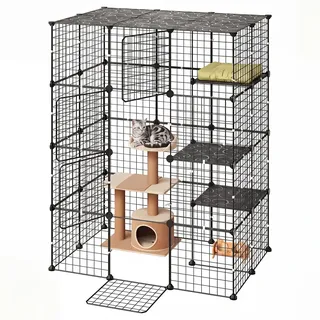 VEVOR Katzenkäfig Katzengehege 4-Stöckig Katzenauslauf 104,1x71,1x139,7cm | DIY-Katzenlaufstall Abnehmbarer Metallkäfig mit 4 Türen Ideal für 1-2 Katzen, Kätzchen Kleintiere Schwarz