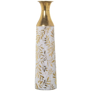 DRW Bodenvase aus durchbrochenem Metall in Gold und Weiß, 17 x 65 cm