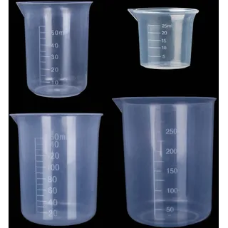 4 Stück Messbecher Klein, Mini Messbecher Set Mit Ausguss - 25ml, 50ml, 150ml, 250ml Präzise Skala, Ml Messbecher Für Labor Küche Garten - Gut Ablesbar