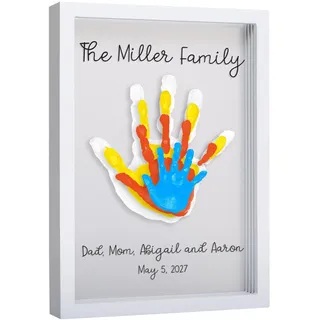 pearhead Clear Family Handprint Frame, DIY Art Print Keepsake, Home Decor, Gift For New and Expecting Parents, 4 Paint Colors Included