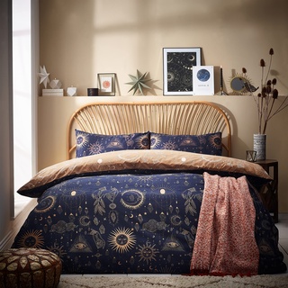 furn. Constellation Bettbezug-Set, Polycotton, Gold/Marineblau, Einzelbett