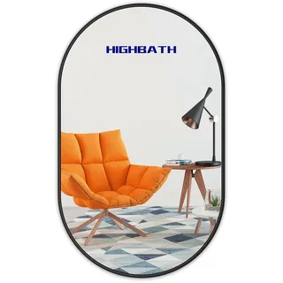 HIGHBATH Ovaler Spiegel für die Wand, 60 x 80 cm, Metallrahmen, ovale Spiegel, große Badezimmerspiegel, schwarzer Wandspiegel für Wohnzimmer, Schlafzimmer, Eingangsbereich Dekor