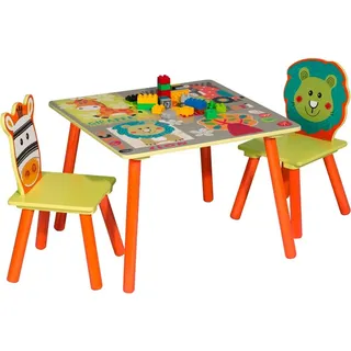 Happyment Kindertisch Dido mit 2 Stühlen – Spieltisch – Kinder-Möbelset Deluxe – Kinder-Schreibtisch – Kuhmuster - Weiß