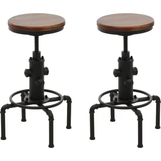 2er-Set Barhocker HWC-N23, Barstuhl Tresenhocker höhenverstellbar drehbar Fußablage Industrial Eisen Massiv-Holz braun - Braun