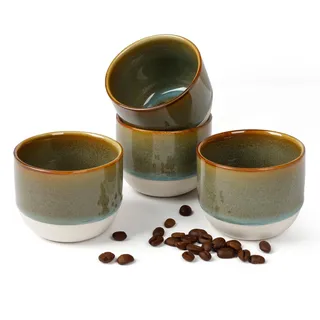 NOVAJOY | Espressotassen Set | 4-teilig | 140 ml | Mini-Espressotasse - Handgefertigt dickwandigem | Hochwertige Tassen aus Steingut | Ohne Henkel | Kaffeetassen | Mokka | Geschenk in modernem Design