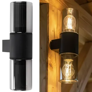 LUMILED LED Außenwandleuchte Rauchglas Schwarz Wandleuchte IP54 Spritzwasserdicht Modern Wandbeleuchtung Außenbeleuchtung Hauswand Garten Fassade Eingangsbereich Terrassen Balkon Außenleuchte Gartenleuchte - Schwarz