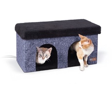 K&H Pet Products Thermo-Kitty Duplex Indoor Heated Cat House Classy Navy 12 X 24 X 12