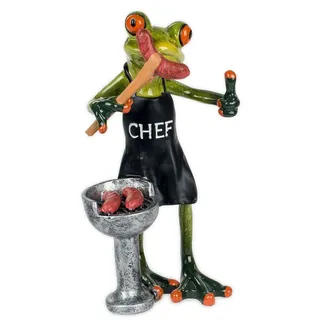 Süßer Frosch am Grill mit Bratwurst Deko Figur Dekoration Zierfigur Froschfigur