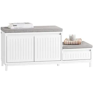SoBuy Schuhbank Weiß , Holzwerkstoff, Metall , 100x42x35 cm , Garderobe, Garderobenbänke, Schuhbänke