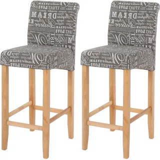 2er-Set Barhocker HWC-C33, Barstuhl Tresenhocker, Holz Schriftzug, grau, helle Beine, Stoff/Textil - Grau