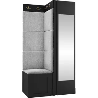 MIRJAN24 Garderoben-Set Orion Ramiro XXVI, Kleiderschrank, Schuhschrank, Kleiderhakenbrett, 7x Paneel 42x42, Spiegel, 6 Kleiderhaken, Metallgriffe (Farbe: Schwarz, Abriamo 06) - Schwarz, Grau